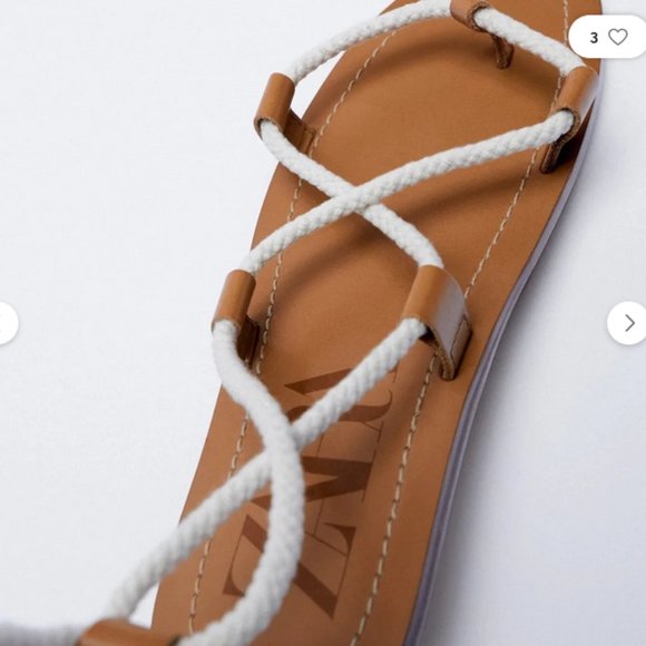Zara Leather White Rope Strappy Gladiator Square-Toe Flats Sandals (NWT) - Picture 4 of 6